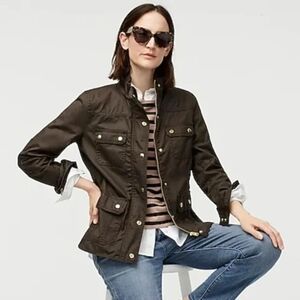 J.Crew Downtown Field Jacket Olive Green Waxed Cotton Military Barn